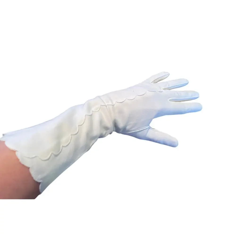 Vintage Long White Gloves, Scalloped Edges and Trim, Retro
